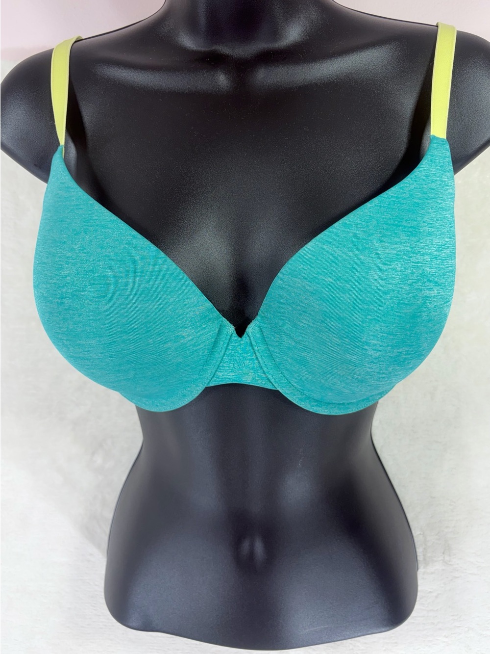 VICTORIA'S SECERT Tonal Teal T-Shirt Bra with Yellow Straps size 34DD
